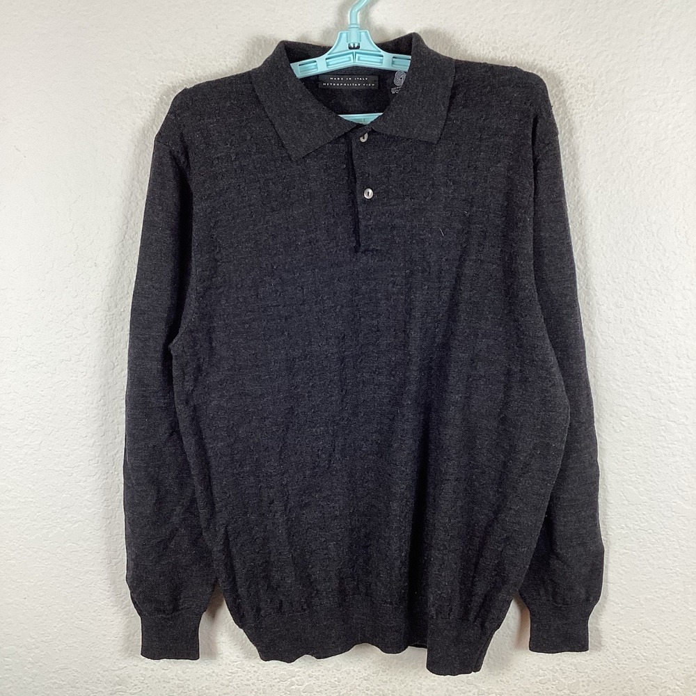 Woolmark Mens Polo Sz L Large Long Sleeve Collared Solid Black Excellent